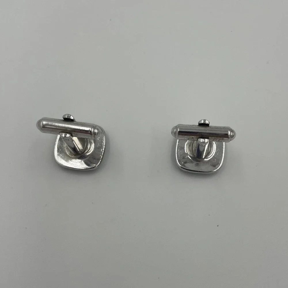Vintage Black Onyx Men's‎ Cufflinks Silver Tone Square USA Eclectic Grandpa